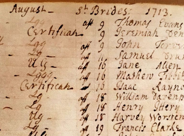 St Bride's ledger 1713